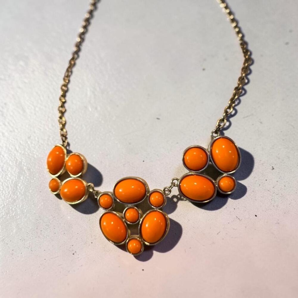 Orange Necklace Bib Geometric Layout Link Chain Retro Style SKU 2329